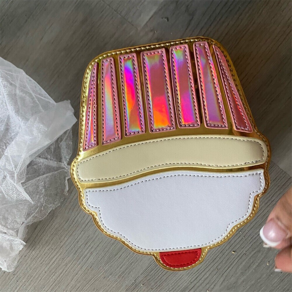 Ximimark Cupcake Crossbody Purse Womens Small Iridescent Pink White Gold